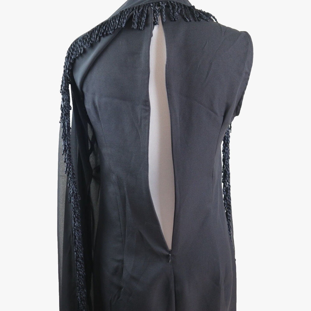 MAAC London Size M Cann Midi Dress Sheer Asymmetrical Fringe Black - Picture 9 of 11